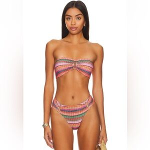 NWT PQ Swim Detail Bandeau Bikini Top & Bottom in Jetty Stripe - Medium